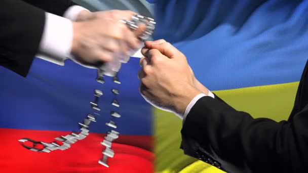 Russia Sanctions Ukraine Chained Arms Political Economic Conflict Business — Stock Video