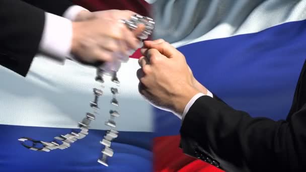 Netherlands Sanctions Russia Chained Arms Political Economic Conflict — Stock Video