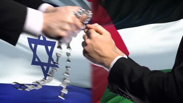 Israel Sanctions Palestine Chained Arms Political Economic Conflict Ban — Stock Video