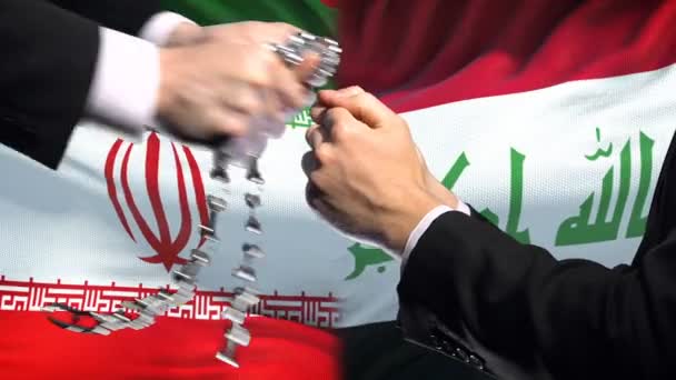 Iran Sanctions Iraq Chained Arms Political Economic Conflict Trade Ban — Stock Video