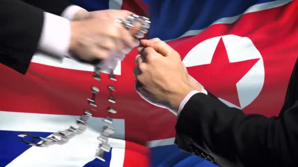 Great Britain Sanctions North Korea Chained Arms Political Economic Conflict — Stock Video