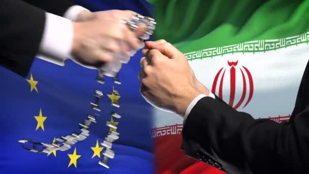 European Union Sanctions Iran Chained Arms Political Economic Conflict — Stock Video