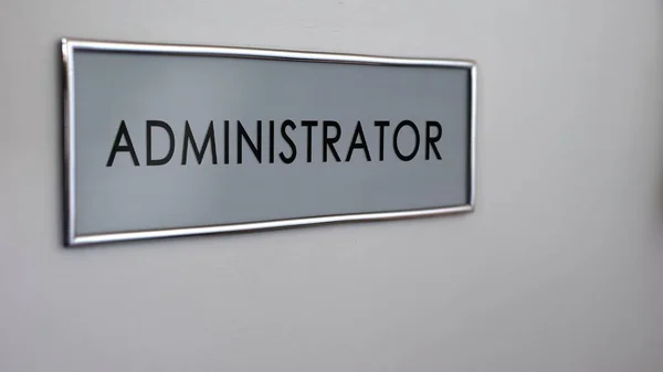 Administrator Office Door Desk Closeup Corporate Ethics Company Bureaucracy — Stock Photo, Image