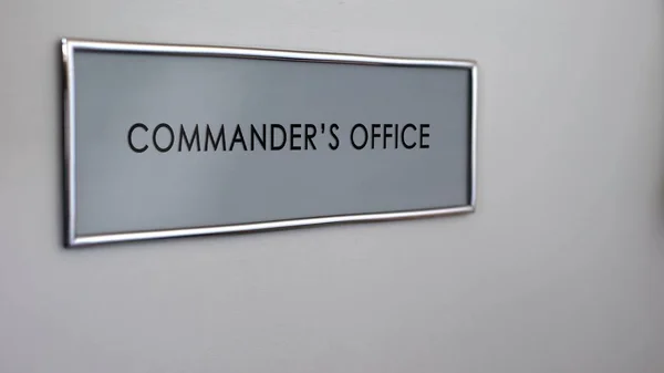 Commander Office Door Desk Closeup Army Leadership Military Authority — Stock Photo, Image
