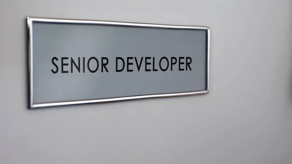 Senior Developer Office Door Desk Supervisore Software Sviluppo Programmi — Foto Stock