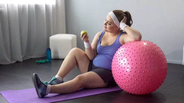 Chica Gorda Comer Alimentos Saludables Elige Estilo Vida Saludable Los —  Fotos de Stock