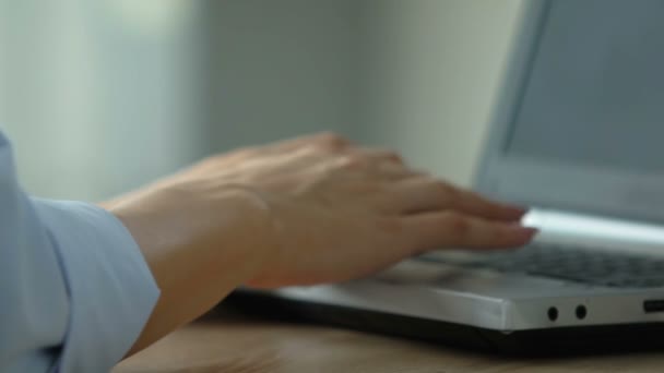 Office Worker Feels Wrist Pain Typing Laptop Inflammation Joint — Stock Video