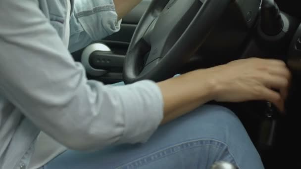 Expectant Mother Feels Pain Belly While Sitting Car High Risk — Stock Video