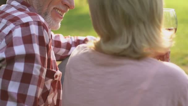 Couple Adulte Communiquant Buvant Vin Environnement Familial Confortable Gros Plan — Video