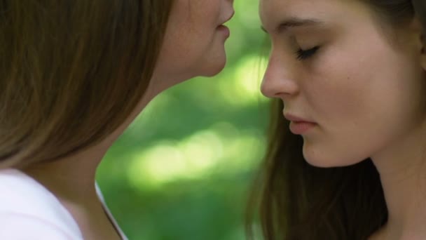 Cuidar Lésbicas Beijando Seu Parceiro Testa Abraçando Apoiando Amor — Vídeo de Stock