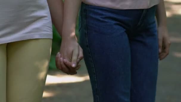 Two Lesbians Walking Park Holding Hands Secret Meeting Same Sex — Stock Video