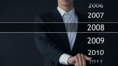 İşadamı 2016 yıl sanal menü, veri, iş geçmiş için arama seçer