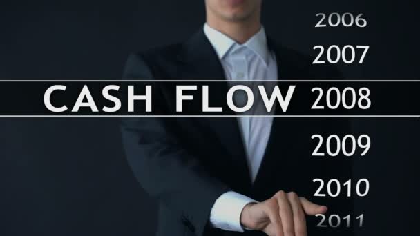 Cash Flow Para 2016 Empresário Seleciona Relatório Financeiro Tela Virtual — Vídeo de Stock