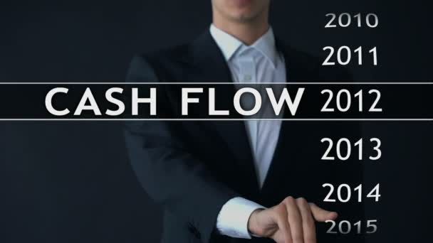 Cash Flow Voor 2020 Zakenman Selecteert Financieel Verslag Virtueel Scherm — Stockvideo