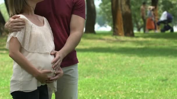 Feliz Casal Grávida Abraçando Fertilização Bem Sucedida Vitro Planejamento Familiar — Vídeo de Stock