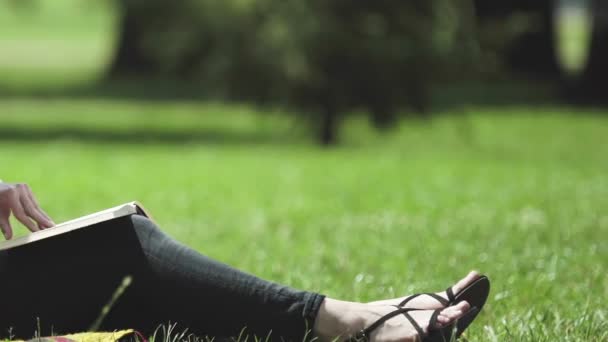 Kadın Bekliyor Çocuk Parkında Dinlenme Yenidoğan Bakımı Hakkında Kitap Okuma — Stok video