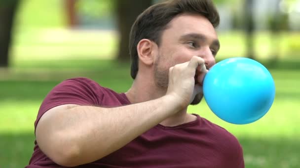 Dad Boy Blowing Colorful Balloons Carefree Childhood Memories Family — Stock Video