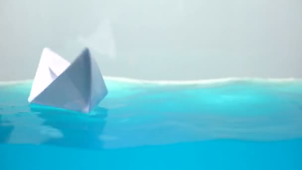 Paper Boat Stormy Water Dreams Traveling World Obstacles Macro — Stock Video