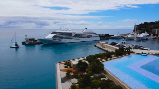 Útulný Přístav Bílými Jachty Malebný Pohled Luxusní Hotel Střešní Nice — Stock video