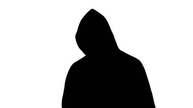 Kamera, terör ve suç, korku önce poz kapşonlu ürkütücü siluet