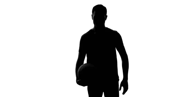 Männliche Athletensilhouette Mit Ball Und Blick Kamera Sport Und Gesundheit — Stockfoto