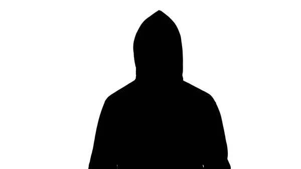 Dark Male Silhouette Hood Looking Camera Preparing Attack Hooligan — Stock Photo, Image