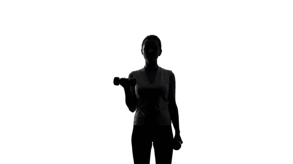 Silhouette Female Athlete Lifting Dumbbells Lose Weight Sport Workout — Stock Photo, Image