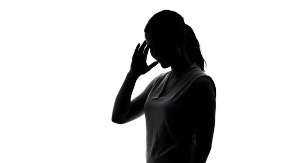 Mujer Joven Que Sufre Dolor Cabeza Terrible Síndrome Premenstrual Sombra —  Fotos de Stock