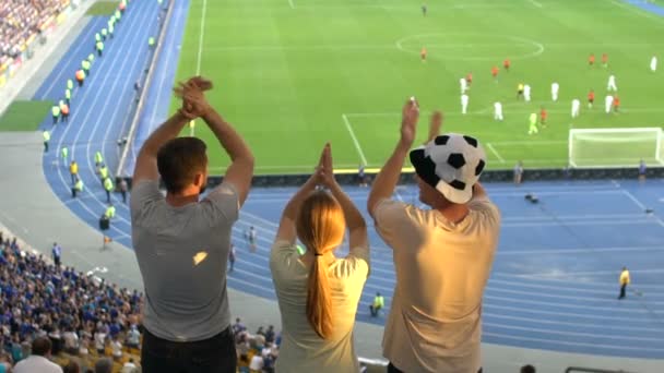 Fußballfans Klatschen Die Hände Und Geben High Five Feiern Siegtor — Stockvideo