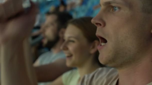 Closeup Sport Fan Chanting Cheering Team Stadium Leisure Activity — Stock Video