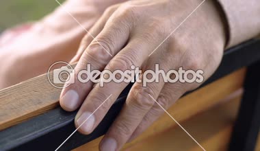 Sarılma, Park, bankta oturan yaşlı bir çift güzel bir gün, zevk arkadan görünüm