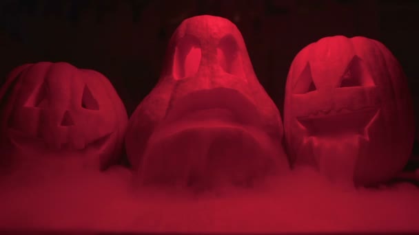 Assustador Esculpido Jack Lanterna Abóboras Borradas Escuridão Pesadelo Halloween — Vídeo de Stock
