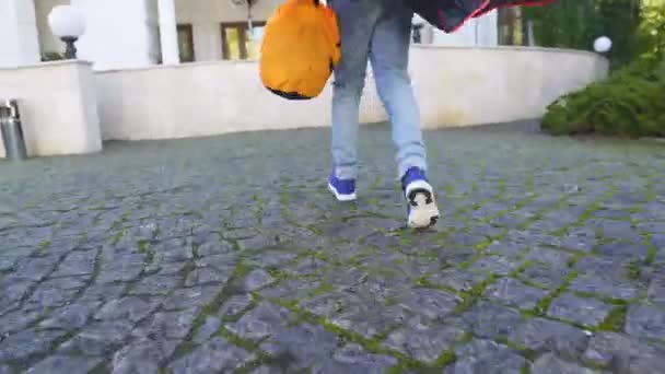 Child Trick Treat Bag Running Neighbor House Sweets Halloween — Stock Video