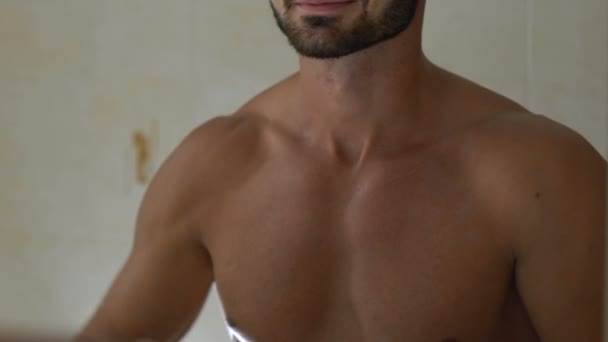 Man Applying Deodorant Armpit Bathroom Skin Care Everyday Hygiene — Stock Video