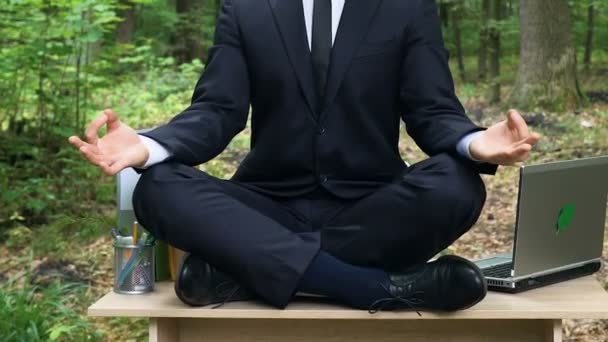 Smiling Office Worker Taking Lotus Position Clearing Mind Stress Relax — Stock Video