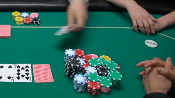 Unsuccessful Bet Croupier Taking Chips Loss Players Casino Win Poker — Stock Video