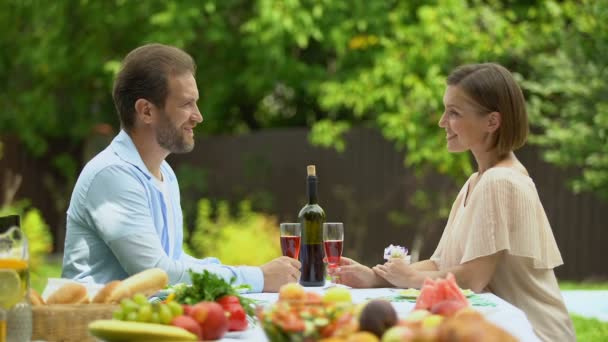 Glücklich Verheiratet Mit Gläsern Wein Eigenen Haus Kreditfinanzierung — Stockvideo