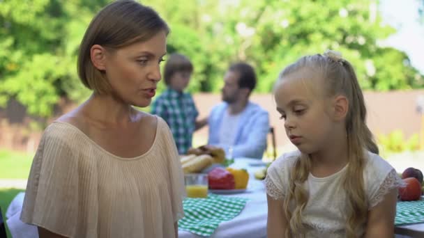 Estrita Mãe Repreendendo Filha Disciplinando Criança Relações Familiares Parentalidade — Vídeo de Stock