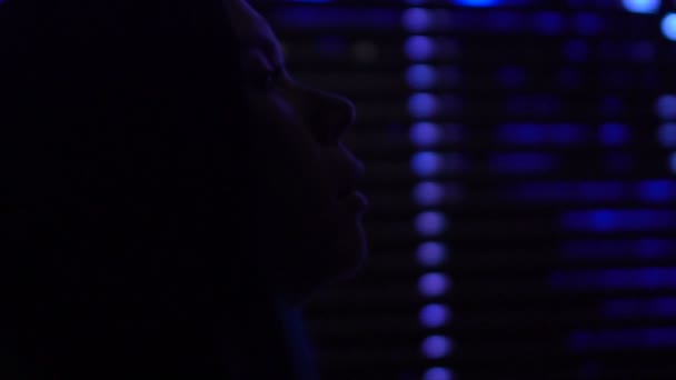 Dark Silhouette Woman Enjoying Cigarette Smoke Disco Club Rest Slow — Stock Video