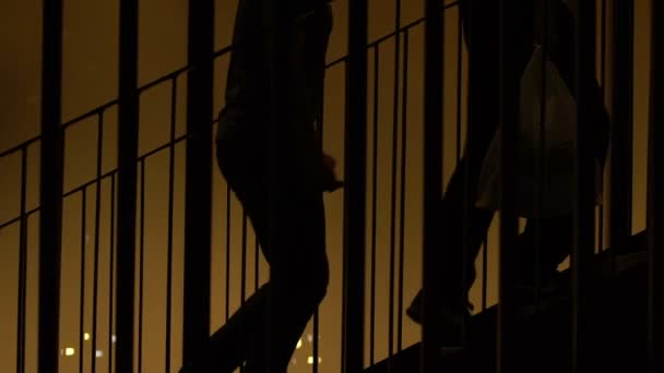 人影走地铁楼梯 忙碌的生活方式大都市阴影 — 图库视频影像