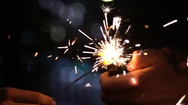 Closeup Fogo Bengala Iluminado Celebração Ano Novo Conto Fadas Magia — Vídeo de Stock