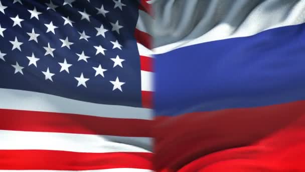 Bandeiras Dos Estados Unidos Rússia Antecedentes Relações Diplomáticas Econômicas — Vídeo de Stock