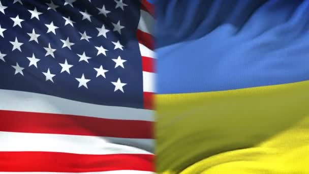 United States Ukraine Flags Background Diplomatic Economic Relations — Stock Video