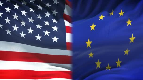 United States European Union Flags Background Diplomacy Economic Relations — Stock Video