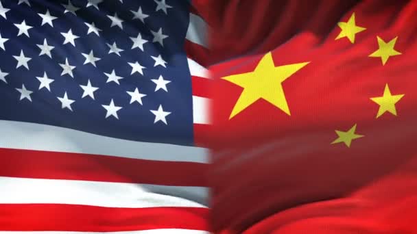 United States China Flags Background Diplomatic Economic Relations — Stock Video