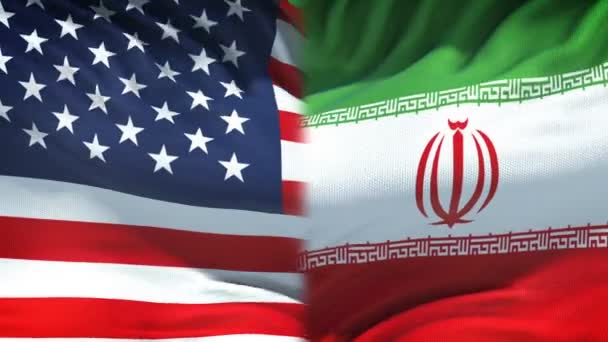Usa Och Iran Flaggor Bakgrund Diplomatiska Och Ekonomiska Förbindelser — Stockvideo