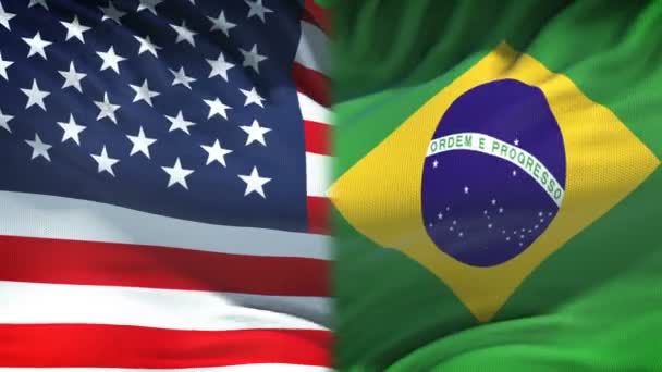 United States Brazil Flags Background Diplomatic Economic Relations — Stock Video