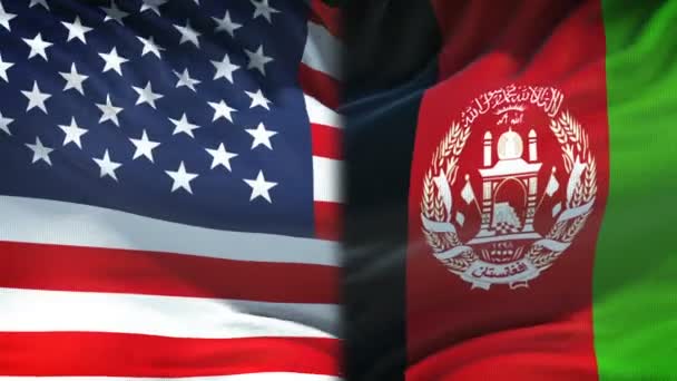 United States Afghanistan Flags Background Diplomacy Economic Relations — Stock Video