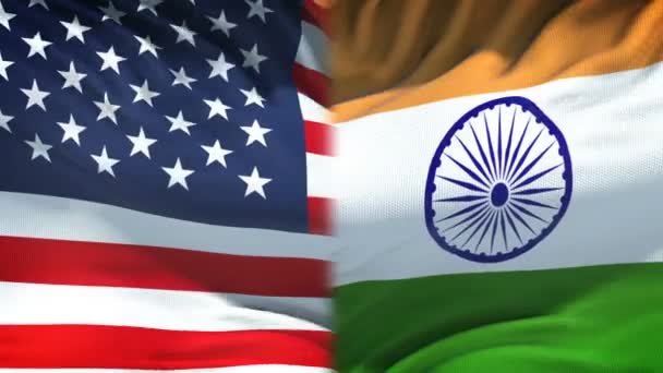 Ηνωμένες Πολιτείες Και Ινδία Σημαίες Φόντο Διπλωματικές Και Οικονομικές Σχέσεις — Αρχείο Βίντεο