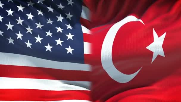 Ηνωμένες Πολιτείες Και Τουρκία Σημαίες Φόντο Διπλωματικές Και Οικονομικές Σχέσεις — Αρχείο Βίντεο